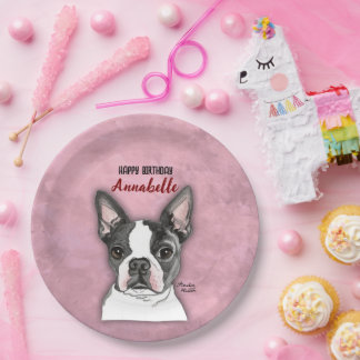 Girls Pink Dog Birthday Party Plates Customizable