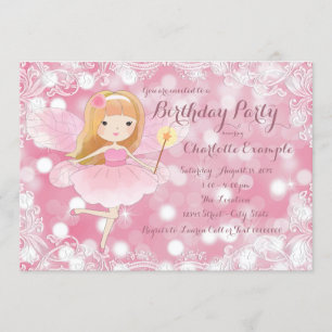 Girls Pink Fairy Princess Birthday Party Invitation