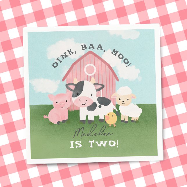 Girls Pink Farm Animal Barnyard 2nd Birthday  Napkins (Creator Uploaded)