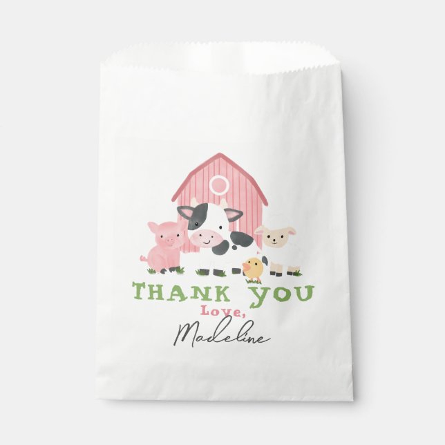 Girls Pink Farm Animal Barnyard Birthday Favor Bag (Front)