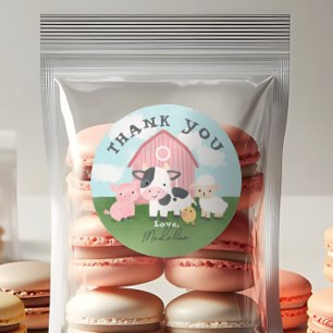 Girls Pink Farm Animal Barnyard Birthday Favor Classic Round Sticker