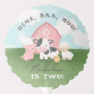 Girls Pink Farm Animal Kids 2nd Birthday Balloon