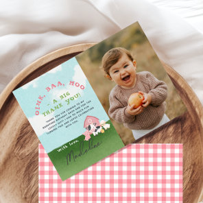 Girls Pink Farm Barnyard Birthday Photo Thank You Card
