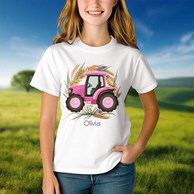 Girls Pink Farm Tractor Personalized Girly T-Shirt (Girls Pink Farm Tractor Personalized Girly T-Shirt)