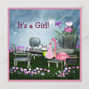 Girl's Pink Flamingo Wonderland Baby Shower Invitation