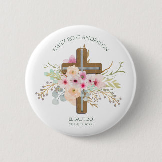 Girls Pink floral BAUTIZO Baptism Bautismo Named Button