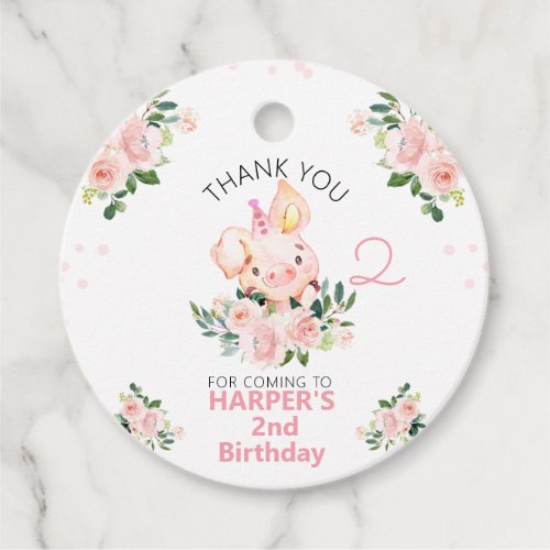 Girls Pink Floral This Little Piggy Birthday Favor Tags