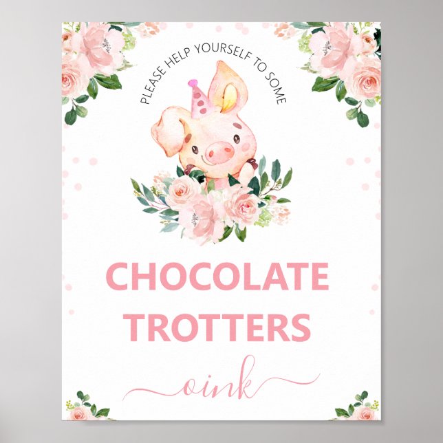 Girls Pink Floral This Little Piggy Birthday Party Poster (Front)