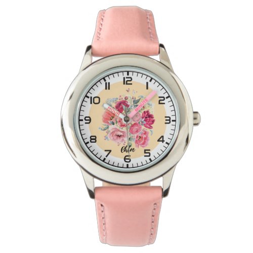 Girls pink floral watch _ personalized