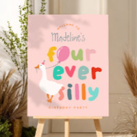 Girls Pink Four Ever Silly 4th Birthday Welcome
