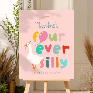 Girls Pink Four Ever Silly 4th Birthday Welcome Foam Board