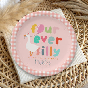 Girls Pink Four Ever Silly Farm Goose 4th Birthday Paper Plates