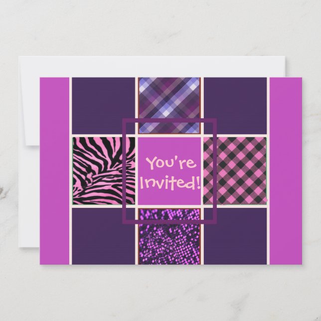 Girls Pink Fun Mix Birthday Invitations (Front)