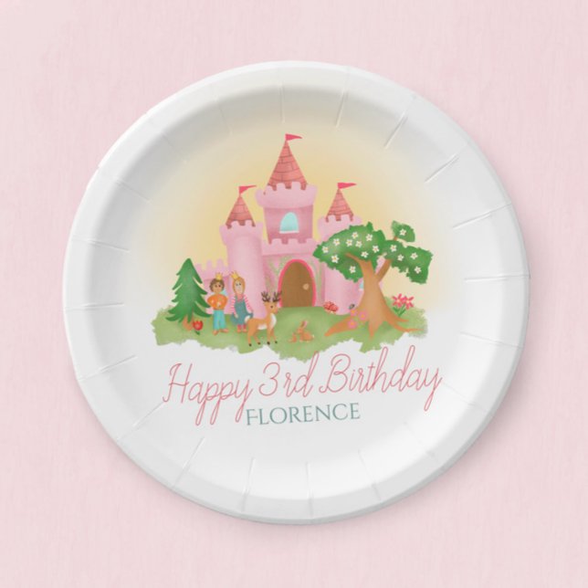 Girls Pink Girly Fairytale Princess Kids Birthday Paper Plates (Creator Uploaded)