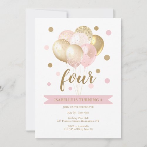 Girls Pink Gold Birthday Party Invitation