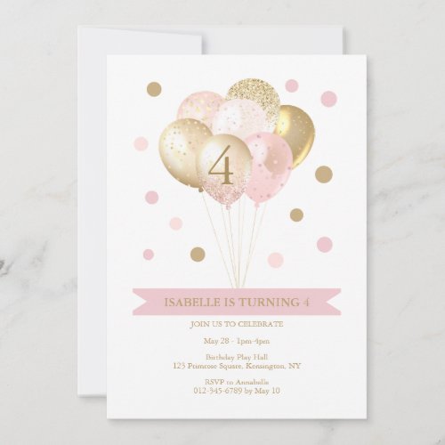 Girls Pink Gold Birthday Party Invitation