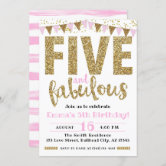 Five and Fabulous, 5th Birthday, Pink and Gold, Birthday Party