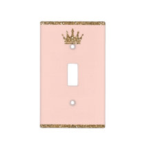 Girls Pink Gold Glitter Princess Crown Light Switch Cover