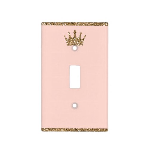 Girls Pink Gold Glitter Princess Crown Light Switch Cover