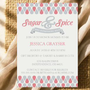 Girls Pink Gray Baby Shower Sugar and Spice Invitation