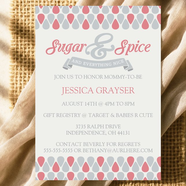 Girls Pink Gray Baby Shower Sugar and Spice Invitation (Girls Pink Gray Baby Shower Sugar and Spice Invitation
)
