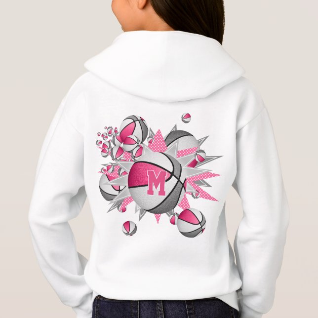 girl's pink gray basketballs and stars hoodie (Back)