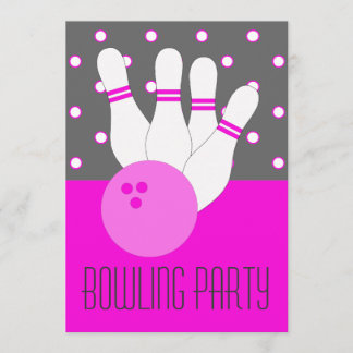 Girls Pink & Gray Bowling Party Invitation