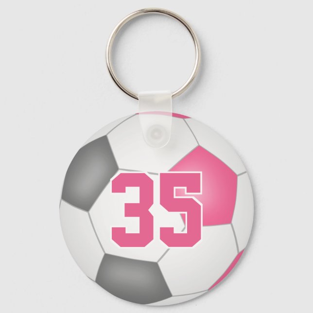 girls pink gray personalized soccer keychain (Front)