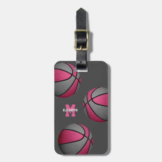 girls pink gray team colors basketball travel bag luggage tag
