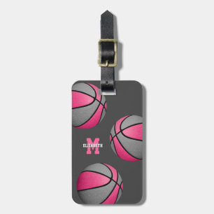 girls pink gray team colors basketball travel bag luggage tag