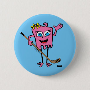 Girls Pink Hockey Monster Player Pinback Flare Button