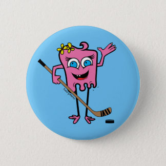 Girls Pink Hockey Monster Player Pinback Flare Button