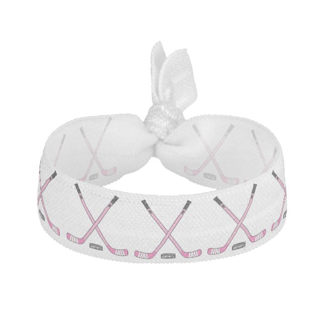 Girls Pink Hockey Sticks and Puck Elastic Hair Tie (Front)
