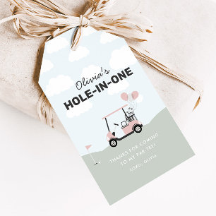 Girls' Pink Hole-In-One Golf 1st Birthday Favor Gift Tags