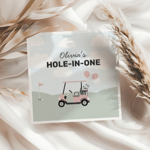 Girls' Pink Hole-In-One Golf 1st Birthday Napkins