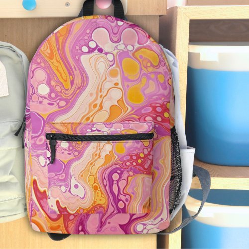 Girls Pink Ink Swirls Groovy Retro Printed Backpack