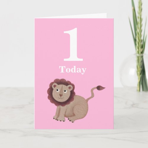 Girls Pink Ist Birthday Jungle Animal Card