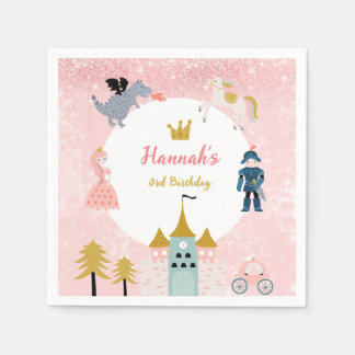 Girls Pink Magical Princess Castle Birthday Napkins
