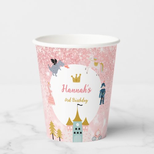 Girls Pink Magical Princess Castle Birthday Paper Cups