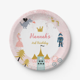 Girls Pink Magical Princess Castle Birthday Paper Plates