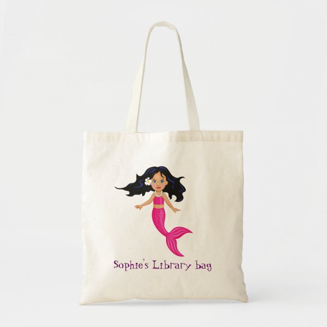 Girl's pink Mermaid name library bag (Front)