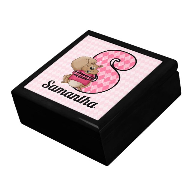 Girls Pink Monogram Letter S with Name Keepsake Box (Side)