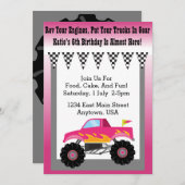 Girls Pink Monster Truck Party Invitation (Front/Back)