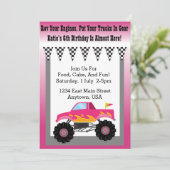 Girls Pink Monster Truck Party Invitation (Standing Front)