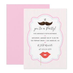 Girls Pink Mustache Party Invitation
