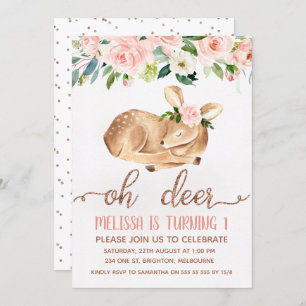 Girls Pink Oh Deer Birthday Party Invitation