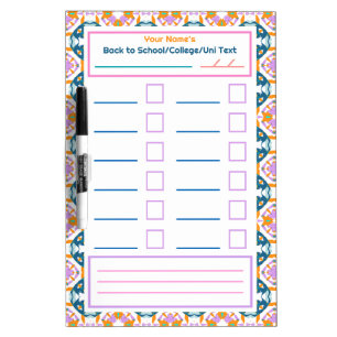 Girl's Pink Orange Blue Back to School Checklist Dry Erase Board