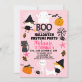 Girls Pink Orange Halloween Birthday Invitation (Front)