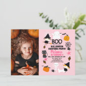 Girls Pink Orange Halloween Photo Birthday Invitation (Standing Front)