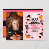 Girls Pink Orange Halloween Photo Birthday Invitation (Front/Back)